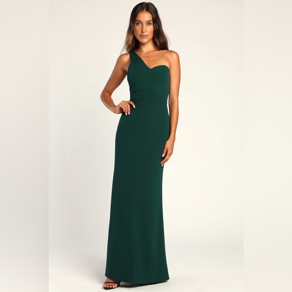Hunter Green One-Shoulder Mermaid Maxi Dress - Picture 1 of 3